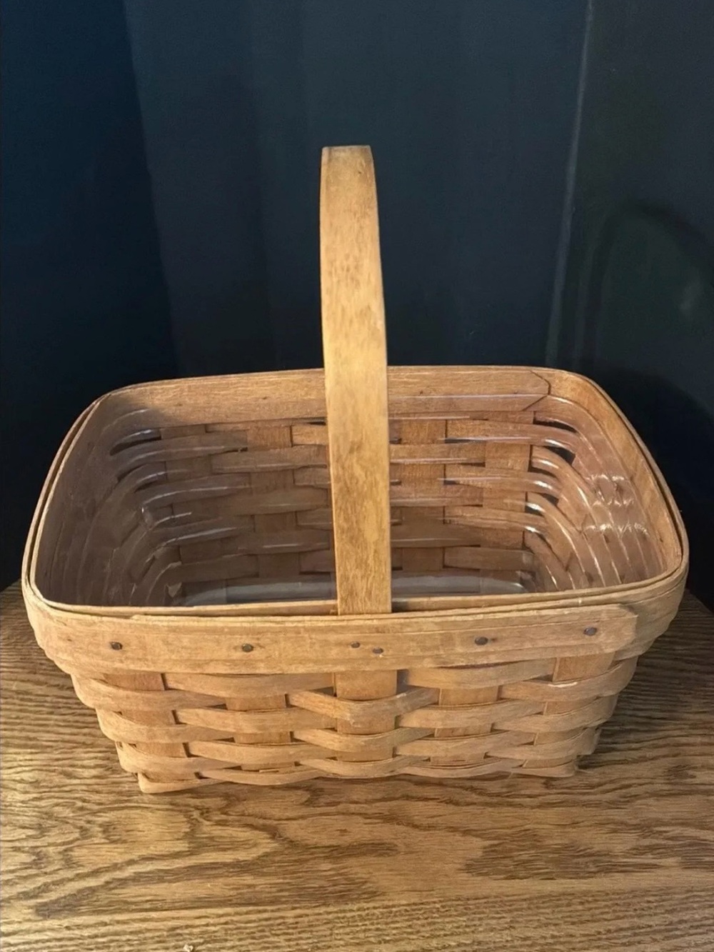Vintage Longaberger Spring Basket w Handle, Wood Divider and Plastic Protector